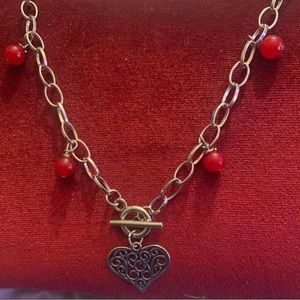 Lovely heart necklace with red gemstone beads!